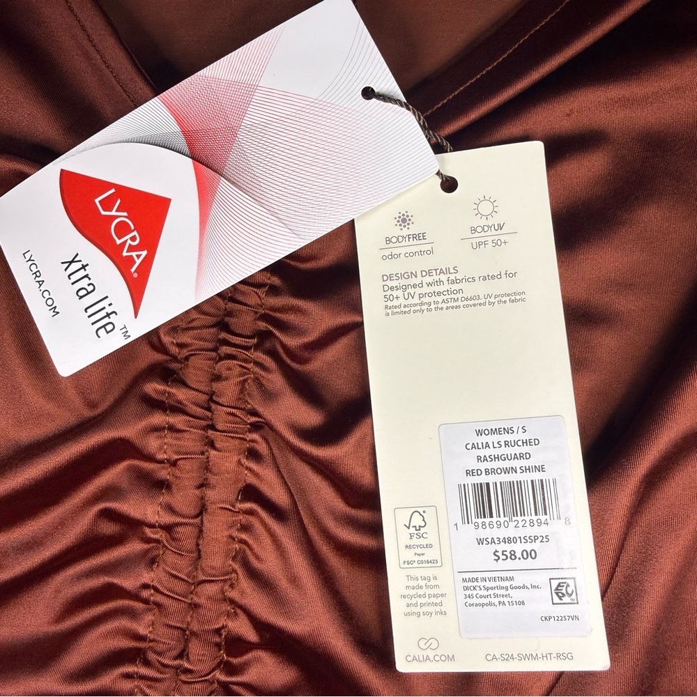 NWT Small Calia Ruched Adjustable Sun Rashguard Long Sleeve Protection Crop Top - Picture 7 of 14